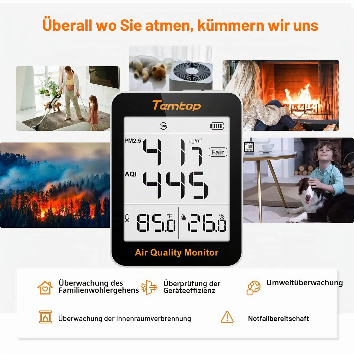 Temtop S1 Luftqualitätsmessgerät Mit PM2.5, AQI Und Temperatur-Feuchtigkeitserfassung, Ultra-lange Batterielaufzeit Von 60 Tagen, Ideal Für Zuhause Und Büro