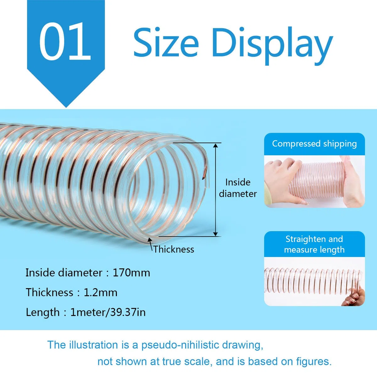PU-Flexschlauch, PU Flexibler Rohrleitungsschlauch Kupferdraht 1 Meter 170-210mm ID 1,2mm Wand Fabrik Belüftung(Inner diameter:170mm)