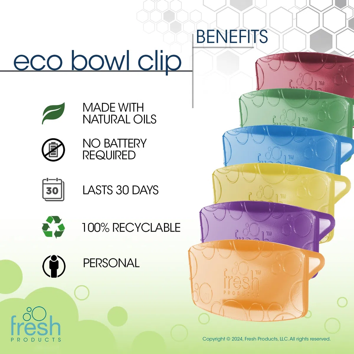 Fresh Products Eco Bowl Clip Lufterfrischer, vielseitiges Design, WC- und Müllerfrischer – chemikalienfreie natürliche Öle – diskret – hält 30 Tage – hergestellt in den USA – 6 Stück