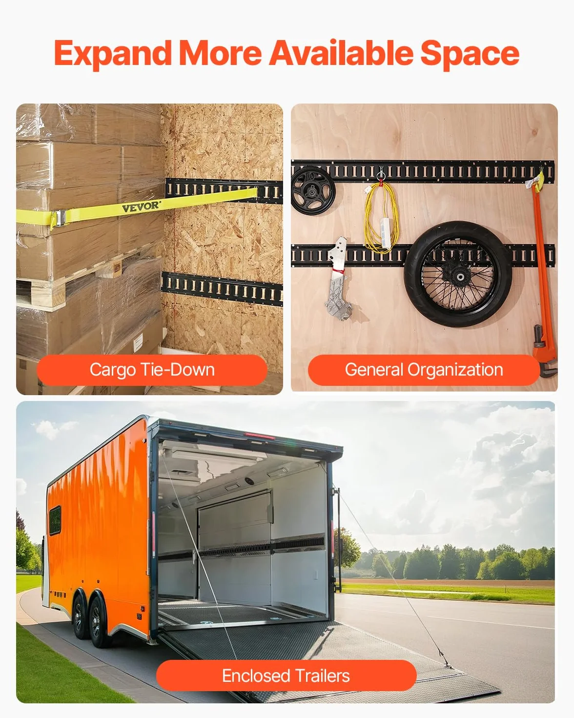 VEVOR E-Track Spannschienen-Set, 30-teilig, 1,5 m, E-Schienen-Set, enthält 4 Stahlschienen und 2 einzelne Schlitze, 8 O-Ringe und 8 Spanngurte mit D-Ring und 8 Endkappen, Sicherungszubehör für Ladung