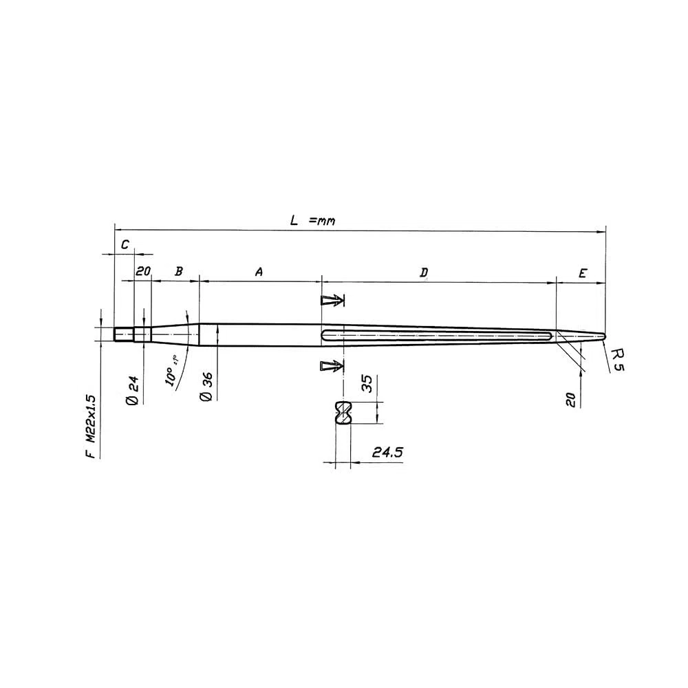 Rundballenzinke 1400 mm für Frontlader – Ballenspieß/Ballenzinken M22x1,5 Ø36 – inkl. Mutter – für Heu-, Stroh- & Silageballen