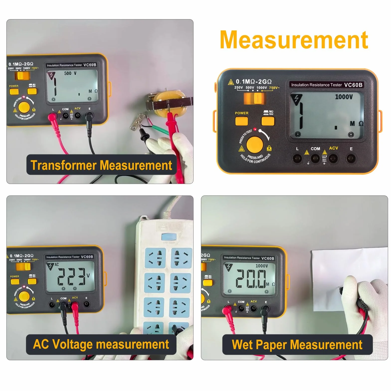 VC60B Digitaler Isolationswiderstandstester Megohmmeter Ohmmeter Megger Meter 2GΩ Widerstand Spannungsmessung AC 750V LCD Display