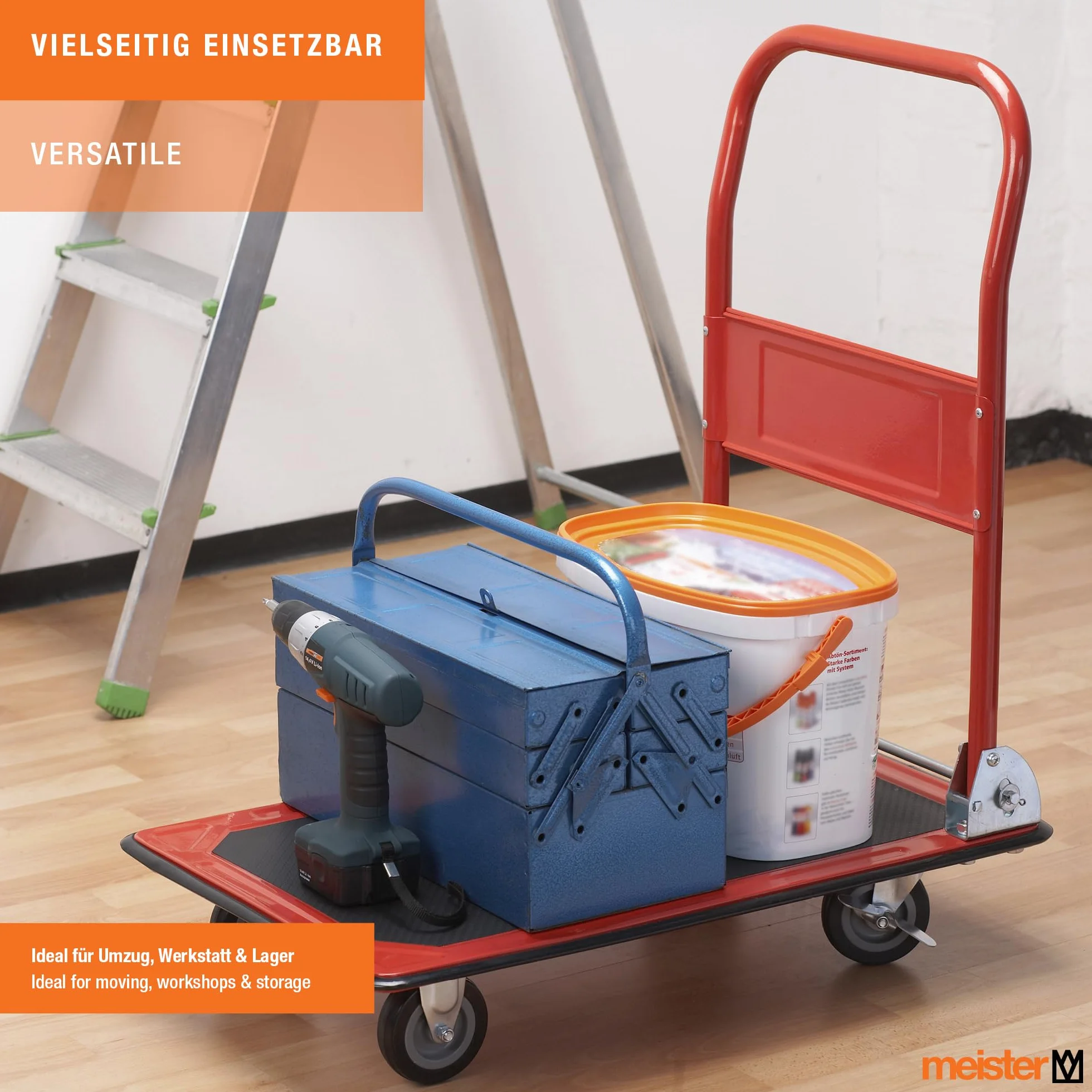 Meister Plattformwagen - Klappbar - Bis 150 kg Tragkraft - Feststellbremse / Transporthilfe mit Lenkrollen / Paketwagen mit Antirutsch-Beschichtung / Klappwagen aus Stahl / 8985400