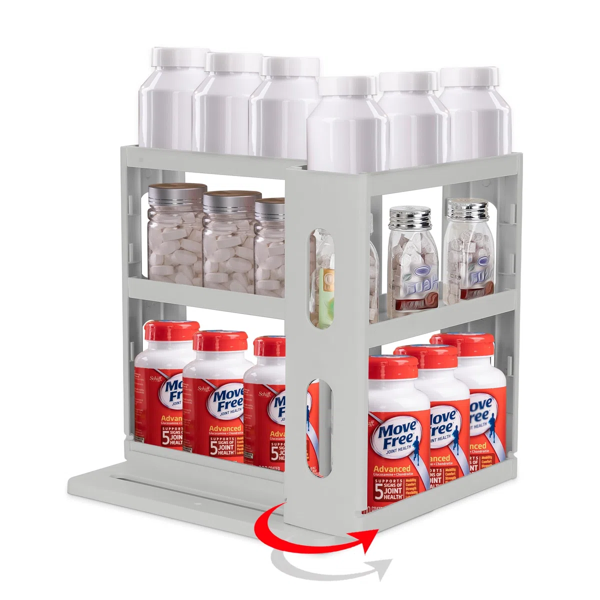 Dutiplus Medizin-Organizer, 2-stöckig, ausziehbar und drehbar, Regal für Vitamine, Nahrungsergänzungsmittel, Kosmetik, 27 cm H x 14 cm B x 26 cm T (Advanced Gray)