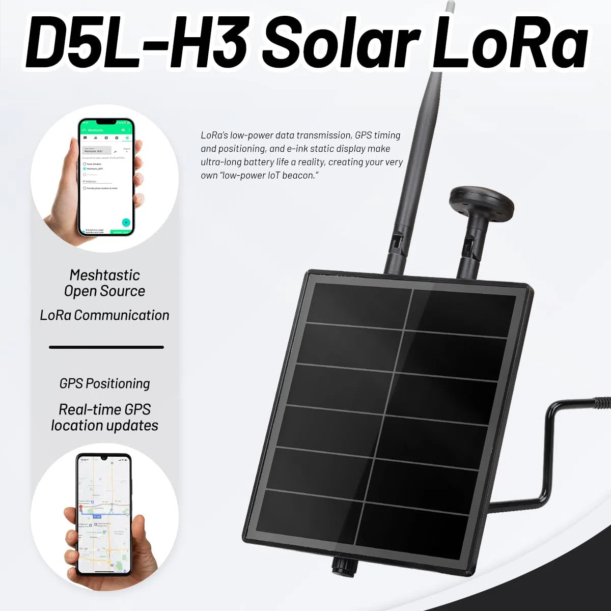 KEEPTEEN D5L-H3 Solar LoRa Mesh Tracker Kit with 5W Solar Panel Built in Heltec ESP32 V4 LoRa Board, Compatible with Meshtastic/Meshcore, Mushroom GPS, 868MHz Antenna, WiFi BLE