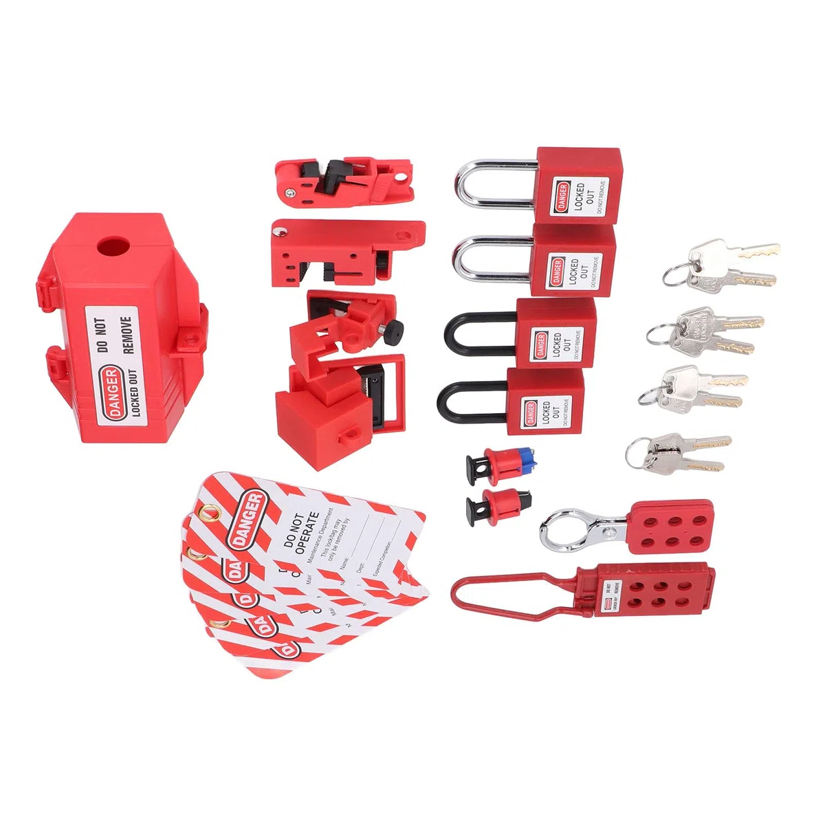 Elektrisches Lockout-Tagout-Kit, Klammer für Mehrpolige Leistungsschalter-Lockouts, 4 Loto-Schlösser (2 Schlüssel Pro Schloss), Steckschlösser, 2 Haspen, 5 Lockout-Tags,