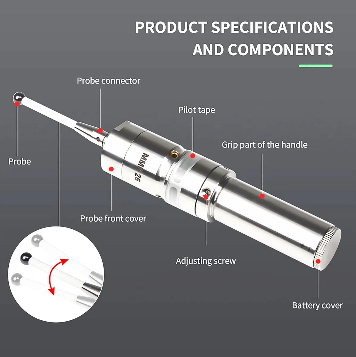 RATTMMOTOR Kantentaster,3D-Photoelektrischer Kantensucher, 3D-Taster CNC Messtaster Edge Finder MMP25, hohe Präzision 0,001mm mit LED glühen und Piep für CNC-Maschine