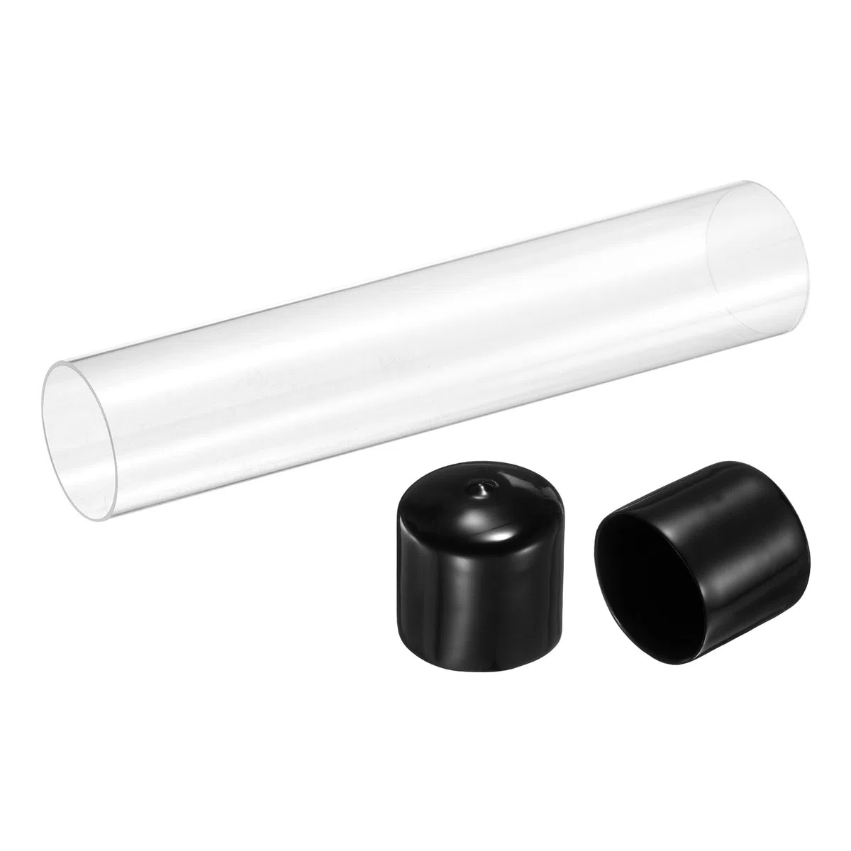 sourcing map Transparentes starres Acrylrohr, 46 mm Innendurchmesser x 50 mm Außendurchmesser, 25,4 cm, rund, Polycarbonatrohr, Kunststoffschlauch mit Gummikappen für Sanitär, Beleuchtung, Aquarium