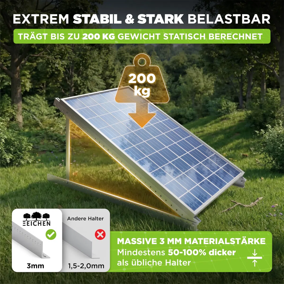 Drei Eichen - 4x Balkonkraftwerk Halterung.118cm stabiles 3mm Aluminiumprofil mit hochwertigen Edelstahl Schrauben für 2x Solarmodul Halterung. Befestigung für PV-Module Halterung Solarmodul 0% MwSt