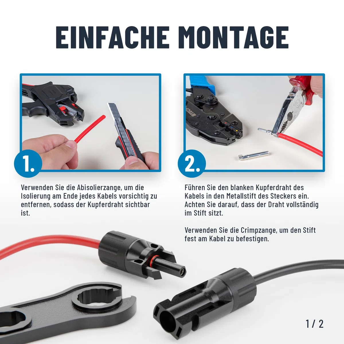 ABSINA 16x Stecker & Buchse + 8x Montageschlüssel - Solarstecker für 2,5-6mm2 PV Kabel - Solar Stecker Set - Steckverbinder Solar - Solarkabel Stecker für Solaranlage - Steckersolaranlage
