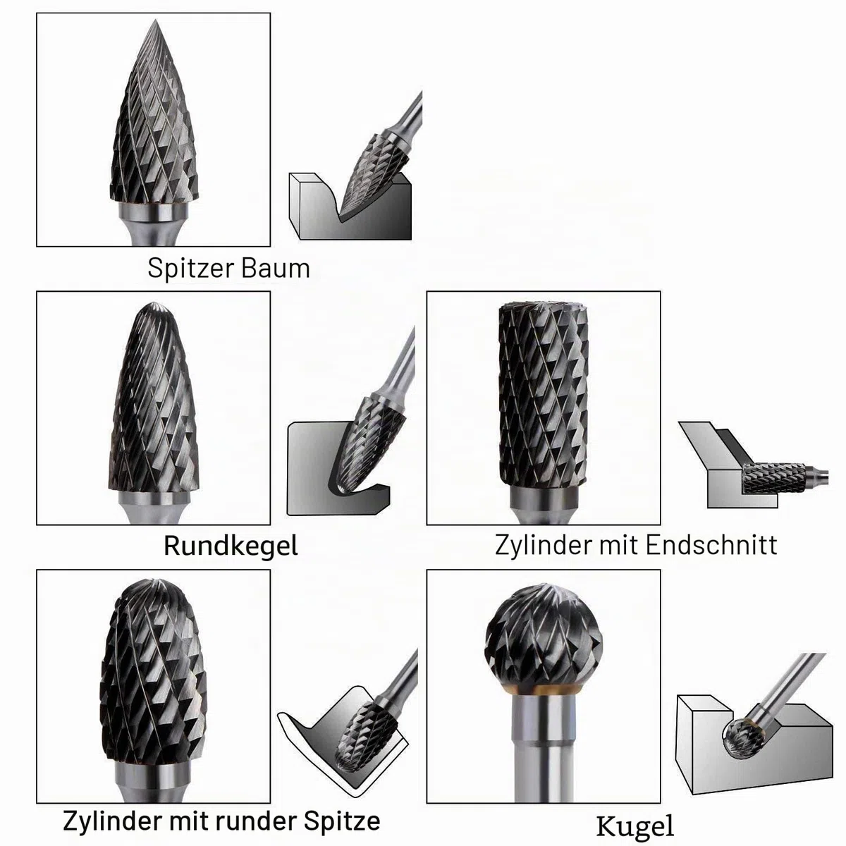 ASNOMY Wolframcarbid fräser – 5 Stück Raspel Set 10mm Hartmetall Rotary Frässet Frässtifte für Schneidschleifer, Metallschnitzen, Polieren, Gravieren, Bohren mit 6 mm Schaft Fräser-Bit-Set
