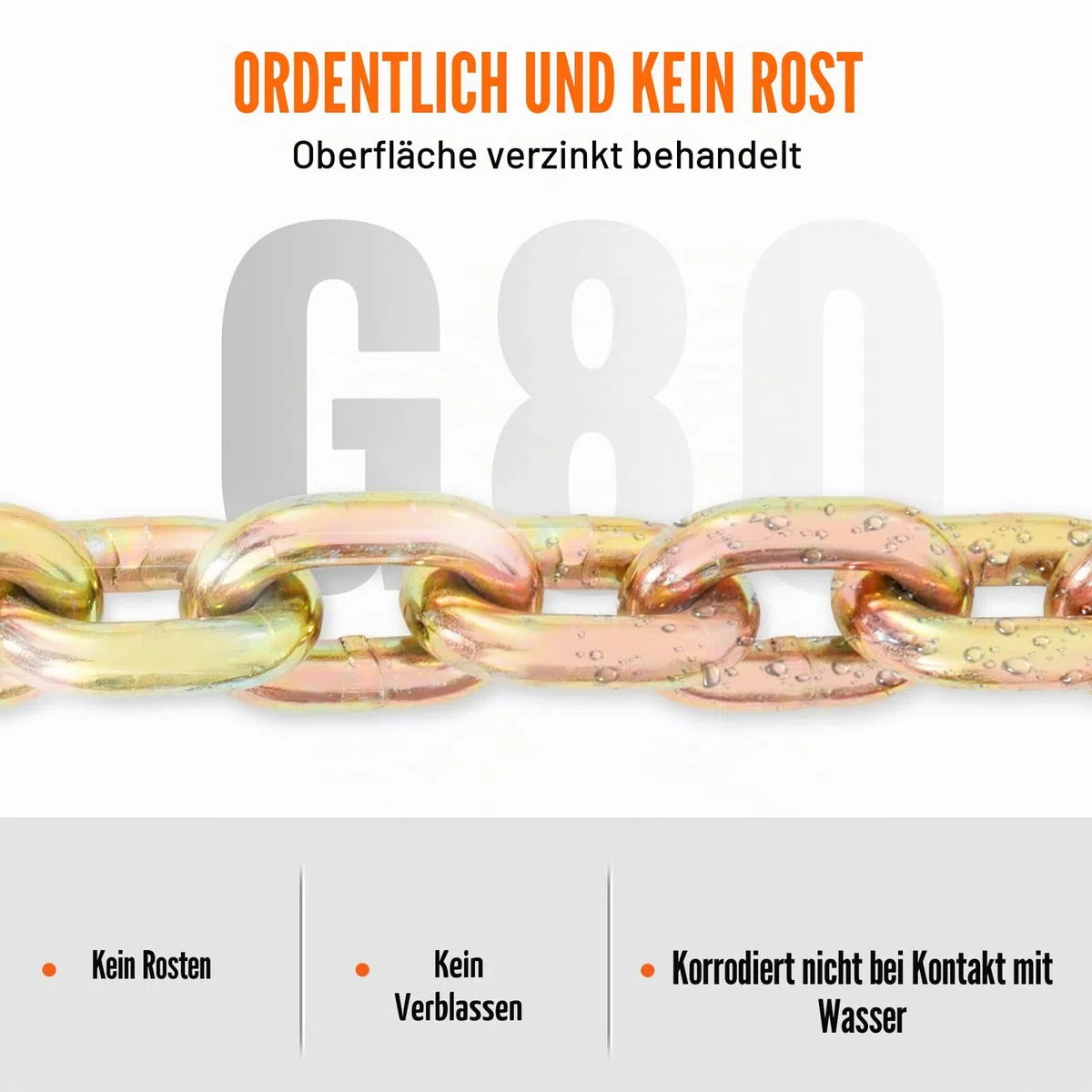 VEVOR Abschleppkette 9,53 mm x 6 m Rückekette 3220 kg Tragfähigkeit G80 Transport Binderkette Stahl Forstkette Stahlkette robuste Kette zum Heben, Laden, Abschleppen und Festbinden usw.