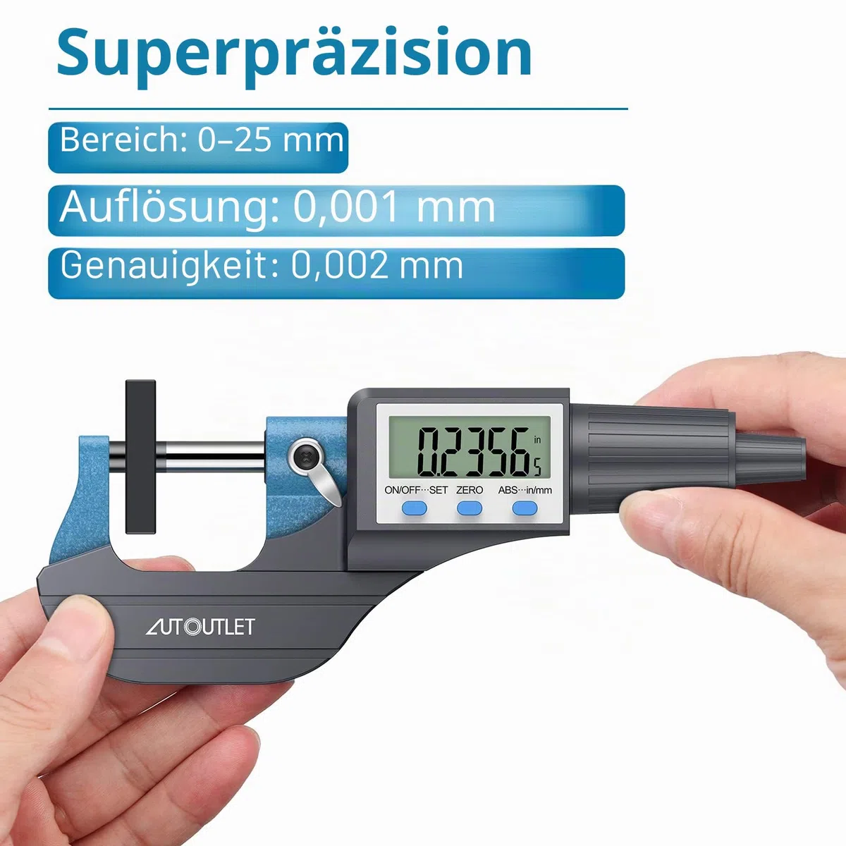AUTOUTLET Micrometer Digitale Bügelmessschraube 0-25mm/ 0.001mm, Hohe Präzision LCD Digitale Mikrometer Mikrometerschieber Länge Messwerkzeug Mikrometer 0.001mm(0.00005")