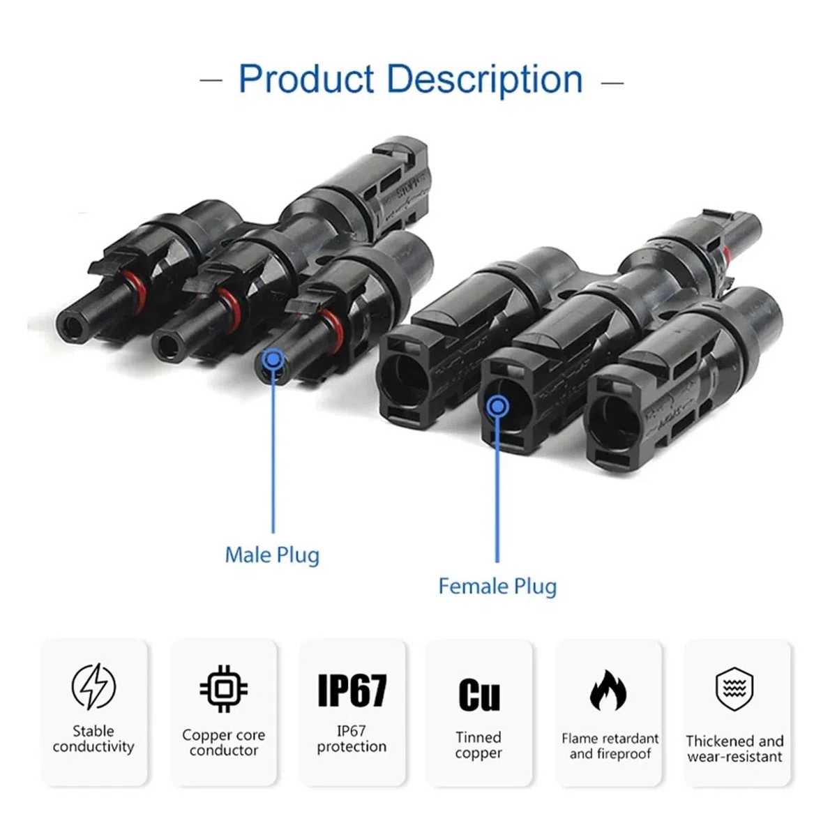 1 zu 2/3/4/5/6T Solar MC Anschlüsse for Photovoltaik Energie PV Panel Parallel Splitter Koppler Combiner IP67 1000V 1 Paar(4T-1pair)