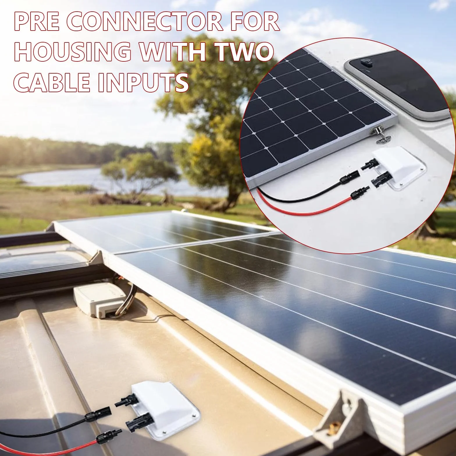 Solar Doppel Kabeldurchführung, ABS Solar Doppel-Kabeldurchführung, UV-Beständigkeit Dachdurchführung Solar Kabeldurchführung mit 10 ft flexiblen Kupferkabel für Wohnmobil, Boot, Wohnwagen, Marine