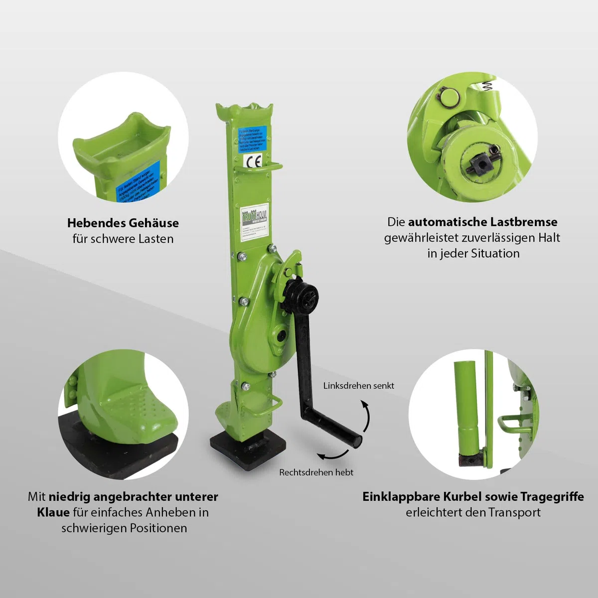 TRUTZHOLM Stahlwinde 3t Stockwinde Zahnstangenwinde 3000 kg 72,5-109,5 cm Höhe auomatische Bremse große Grundplatte Hubwinde Hebewinde Zahnstangenheber
