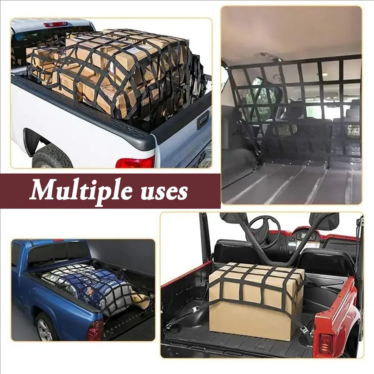 Ladungssicherungsnetz,Cargo Net,Luggage Net for Trailers,Ca. 127x106cm,Rissfest,4 Gurte,Geeignet Für Lkws,Anhänger,Pickup-Trucks,Suvs Usw.,Schwarz