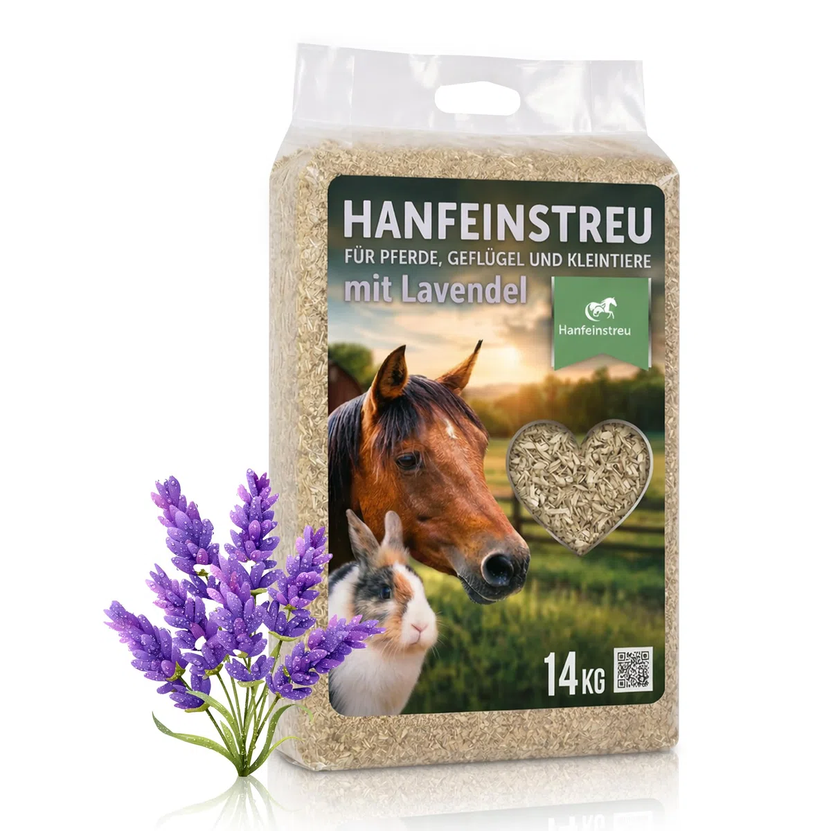 Hanfeinstreu mit Lavendel für Kleintiere, Hühner und Pferde, 140 Liter, 100% Naturprodukt, Extrem Saugfähig, Staubarm, Geruchsbindend, Nachhaltig und Langlebig