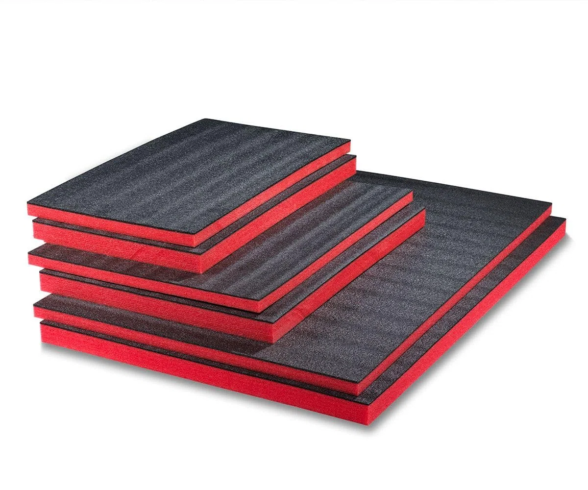 Multilayer Schaumstoff | 5 Stück | 600 x 400 x 30 mm, Shadow Foam, Schneiden und Abziehen, Anpassbare, Kaizen Foam, Werkzeugeinlage für Kamera, Werkzeugkoffer, Rot & Schwarz