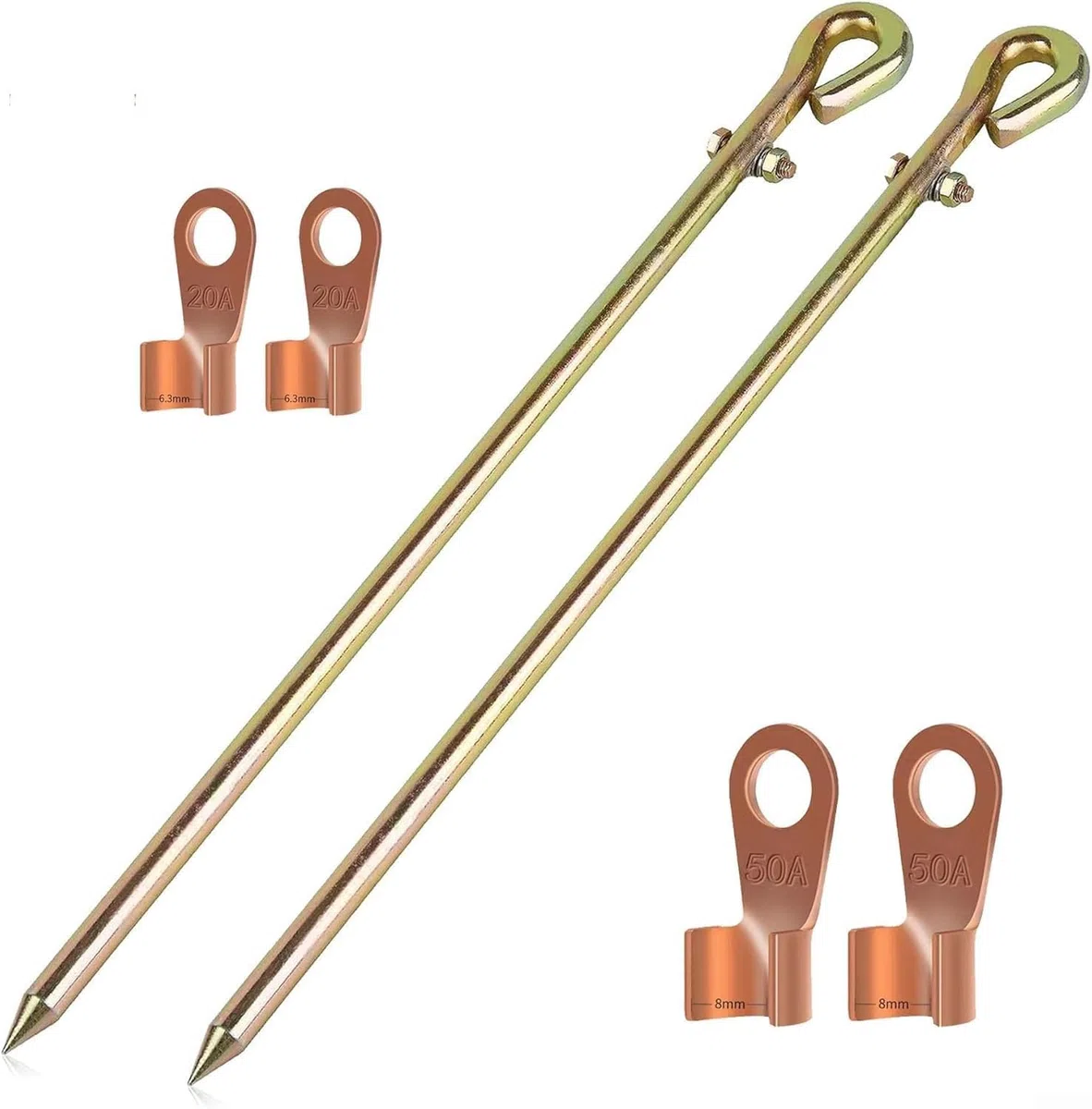 Erdungsstab-Set mit kupferummanteltem Stahlstab und flexiblem isoliertem Erdungsdraht, geeignet für Generator, für Solarzaun und Antennenerdung (2 Stück)