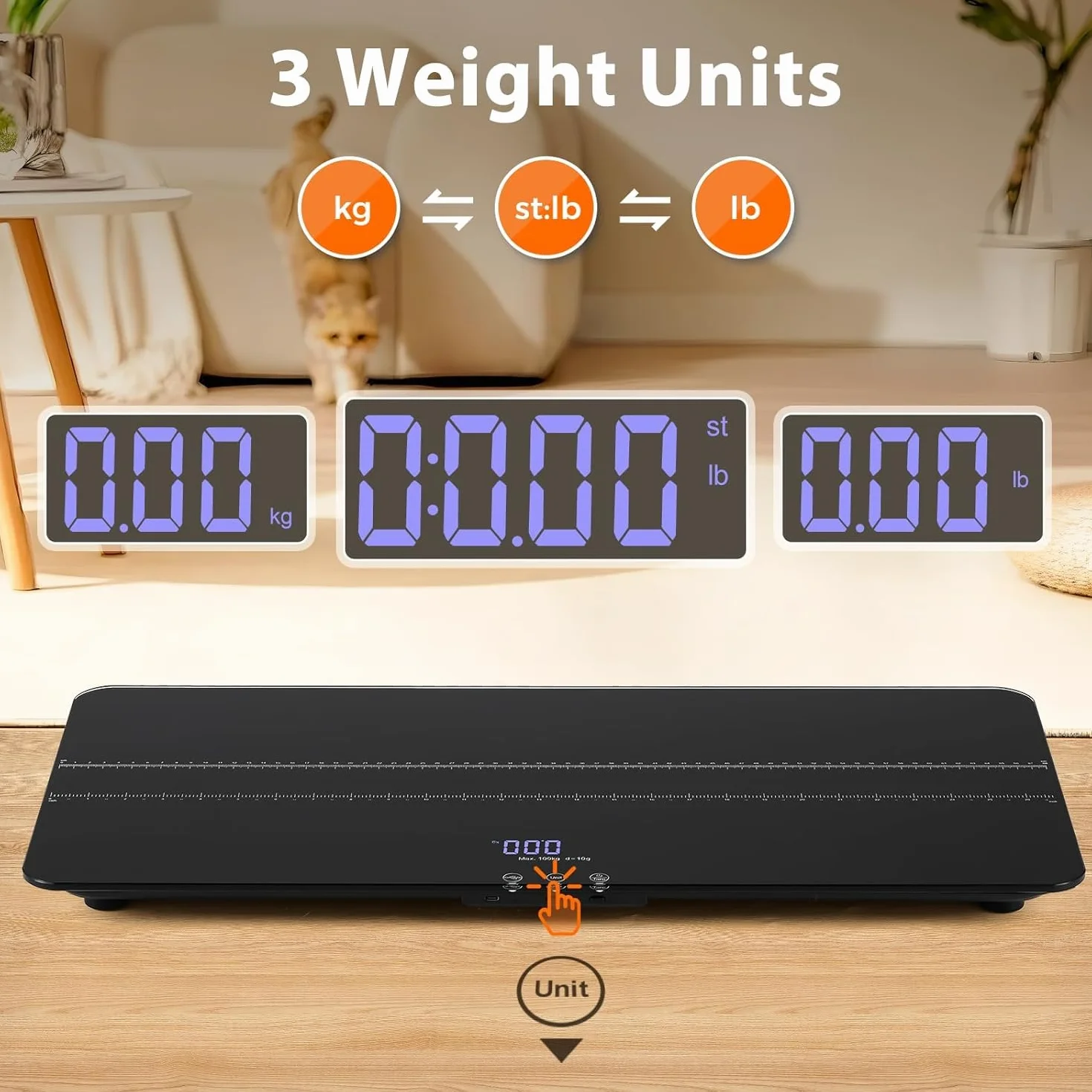 Bonvoisin Digitale Tierwaage bis 100 kg, Haustierwaage mit 10 g Genauigkeit & 3 Wiegemoden (kg/lb/st) – Große Gummimatte 68x33 cm, LCD-Display, Haltefunktion, USB-C Aufladung für Hunde und Katzen