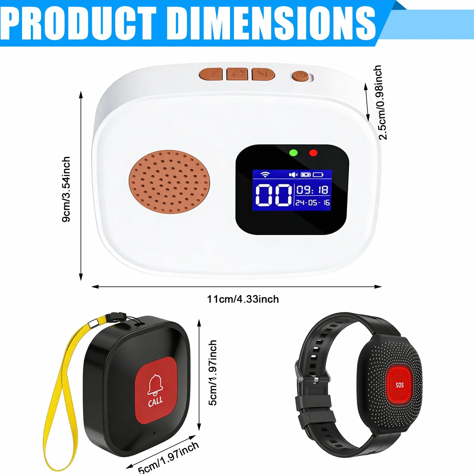 Notrufknopf für Senioren Notruf Armband, Tuya-WiFi Smart Hausnotruf mit Notrufarmband, Notrufklingel Alert System Senioren Alarmknopf für Patienten Behinderte,Kinder(1*Empfänger+2*Knopf+1*Armband)