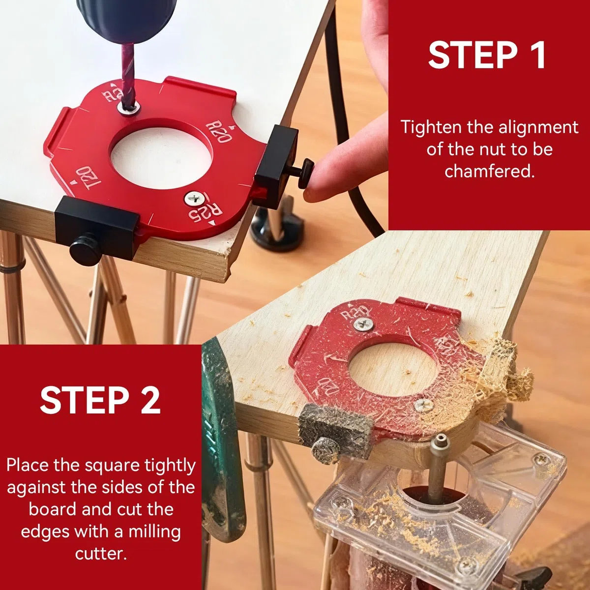 7 Stück Frässchablone Oberfräse Rund, Rot Aluminiumlegierung Router Jig Radius Schablone für Holzbearbeitung R10 R15 R20 R25 R30 R35 R40 R50 R60 T10 T20 T30 T35 T40 T50 T60