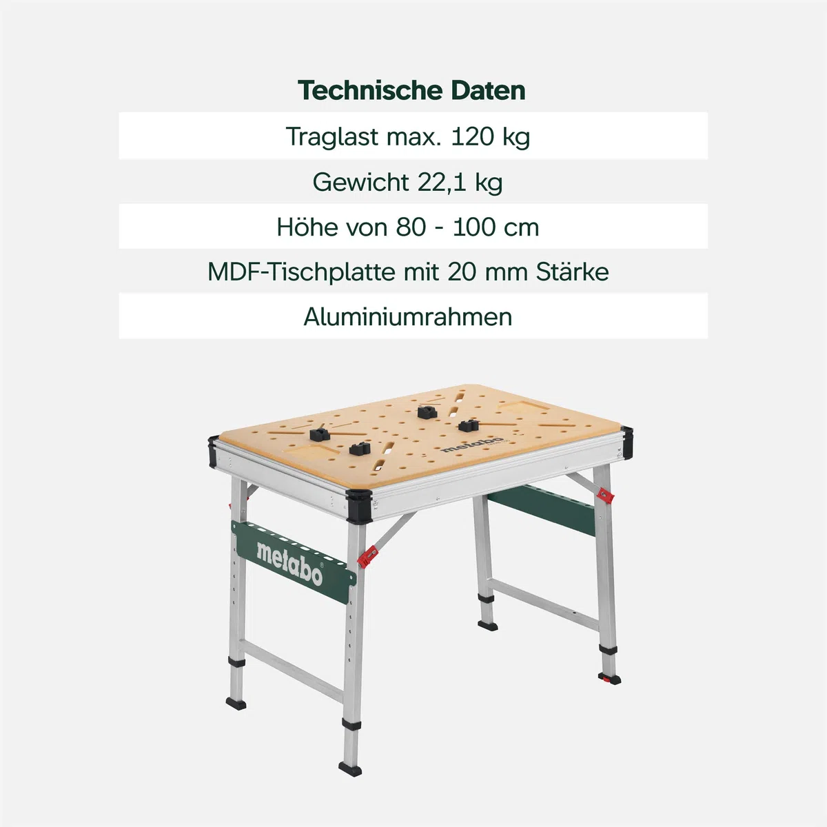 metabo Multifunktionstisch MWB 100, Klappbare Werkbank & Montagetisch