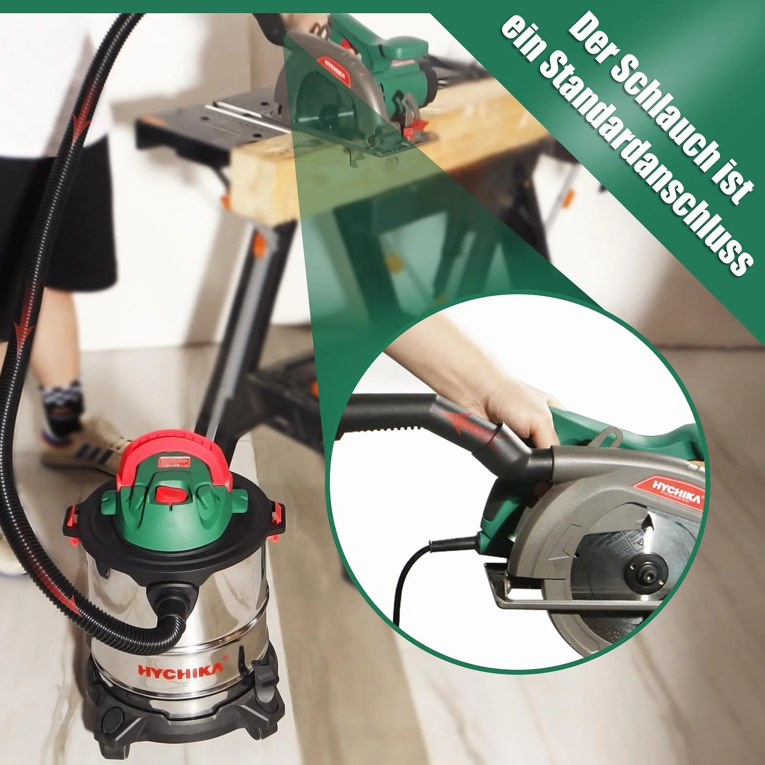 HYCHIKA Nass Trockensauger, 1200W Industriestaubsauger 20L Edelstahlbehälter, Nass- & Trockensauger Blasen, mit HEPA-Filter und Zubehör ideal für Industrie und Haushalt