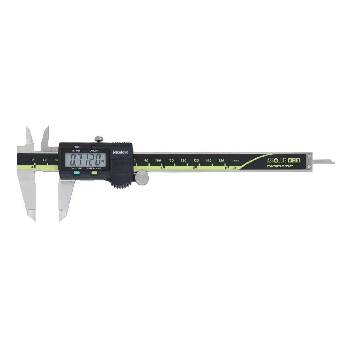 Mitutoyo 500–196–30 Absolute AOS Digimatic Digitaler Elektronischer Messschieber 150 mm | 0,01 mm / .0005 in, Nullpunkt gespeichert, Antriebsrolle