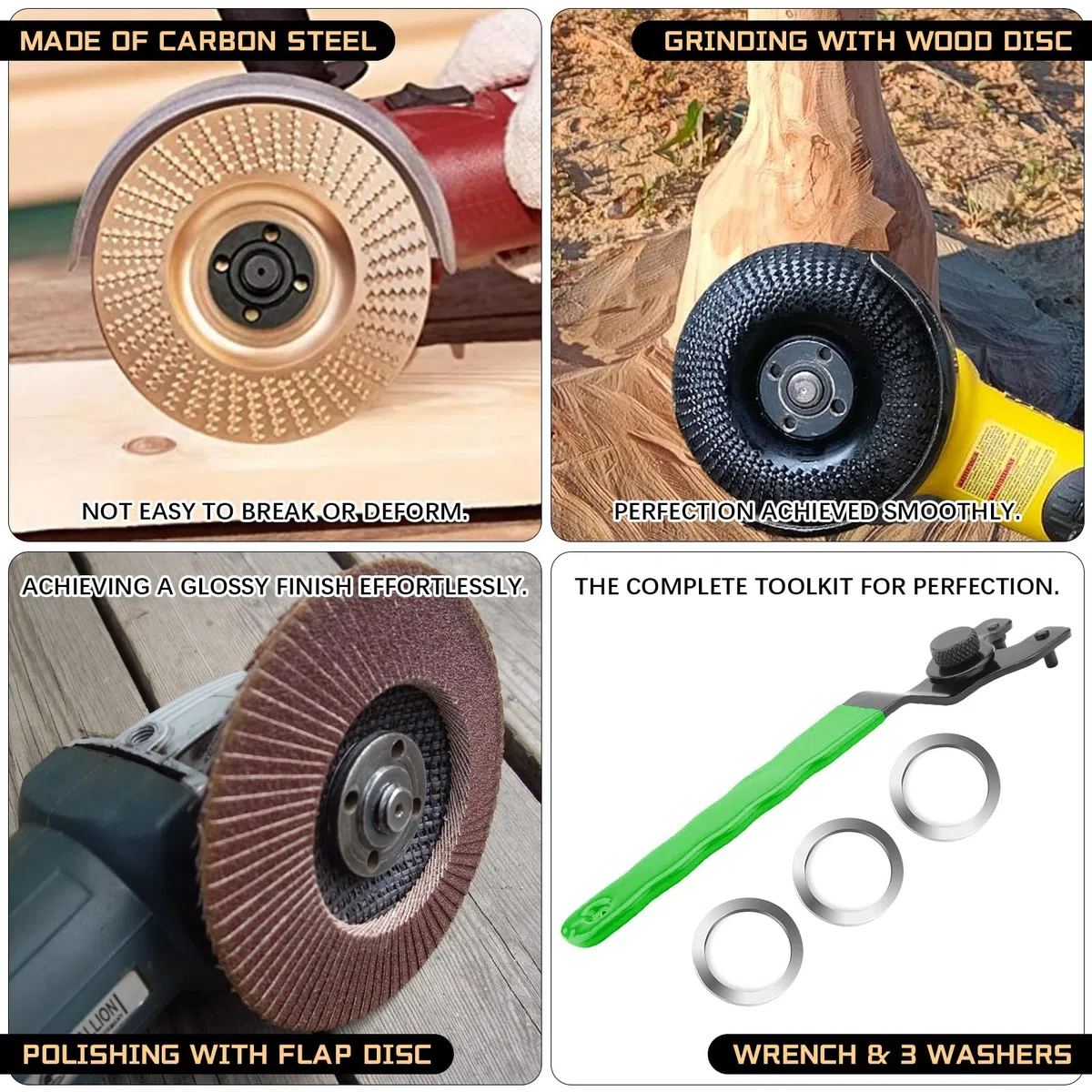 LIROPAU 13 Stück Holz Schleifscheibe für Winkelschleifer, Winkelschleifer Holzschnitzscheibe für 100mm or 115mm, Holz Schleifscheibe Set zum Formen Schleifen Schnitzen