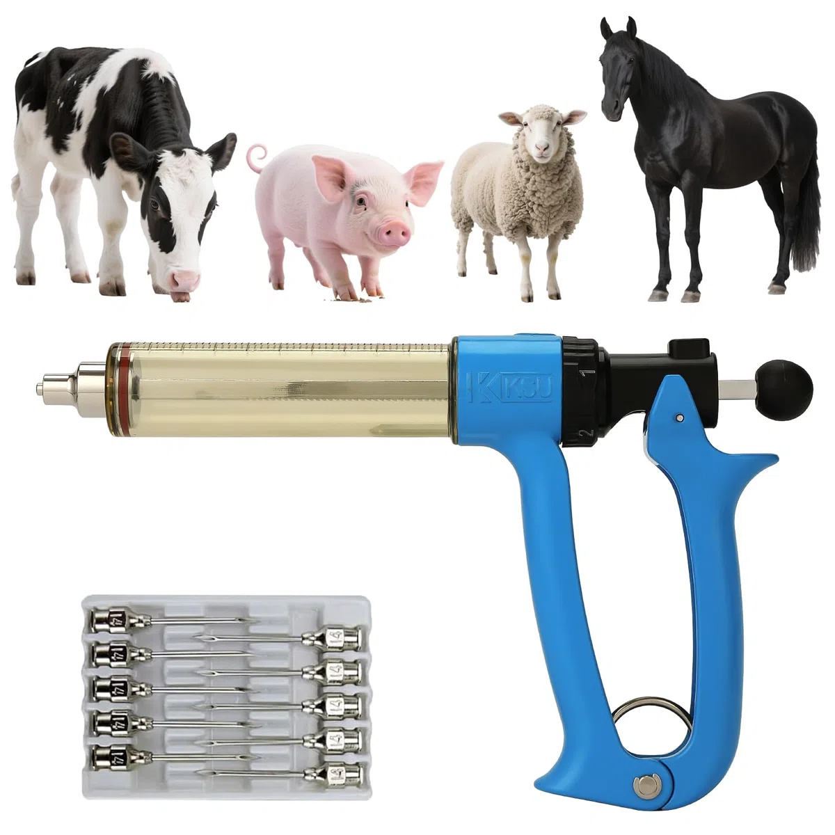 50 ML Viehspritze, Rinderspritze, halbautomatische kontinuierliche Spritze, Einstellbare Kontinuierliche Impfstoff Spritze, Geflügel- Und for Schweine, Rinder, Schafe, Bauernhof (blue, 50ML)