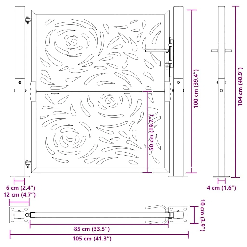 vidaXL Gartentor 100x100 cm Wetterfester Stahl Flammen-Design, Zauntor, Outdoor Tor, Eisentor, Sicherheitstor, Einfahrtstor, Metall Zauntor