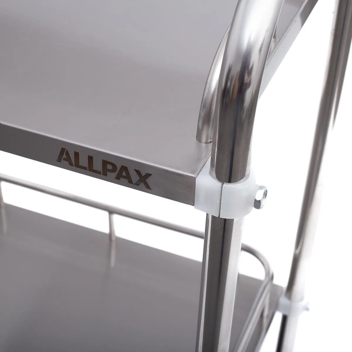 Allpax Labor-Rollwagen aus Edelstahl mit 2 Ablagen und Lenkrollen, 500 x 400 x 860 mm, 100 kg Tragfähigkeit - Abräumwagen, Servierwagen, Transportwagen, Küchenwagen