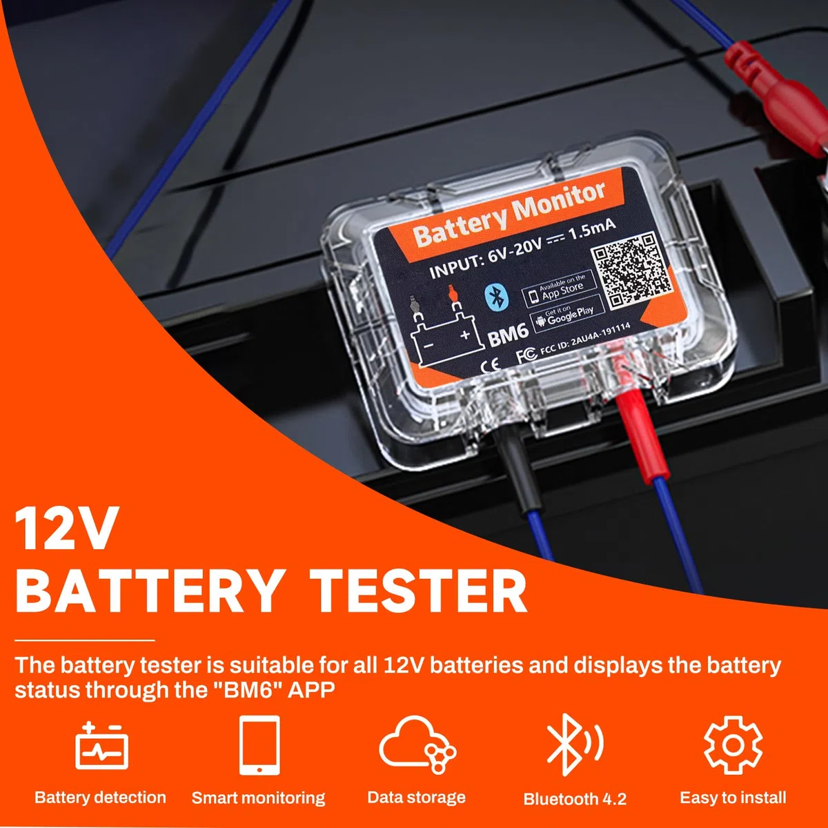 Batteriewächter 12v Bluetooth 4.2 Battery guard DC 6V-20V Batterie monitor Überwachung Batteriestatus in Echtzeit mit Kurzschluss und Verpolungsschutz Abnormale Warnung.