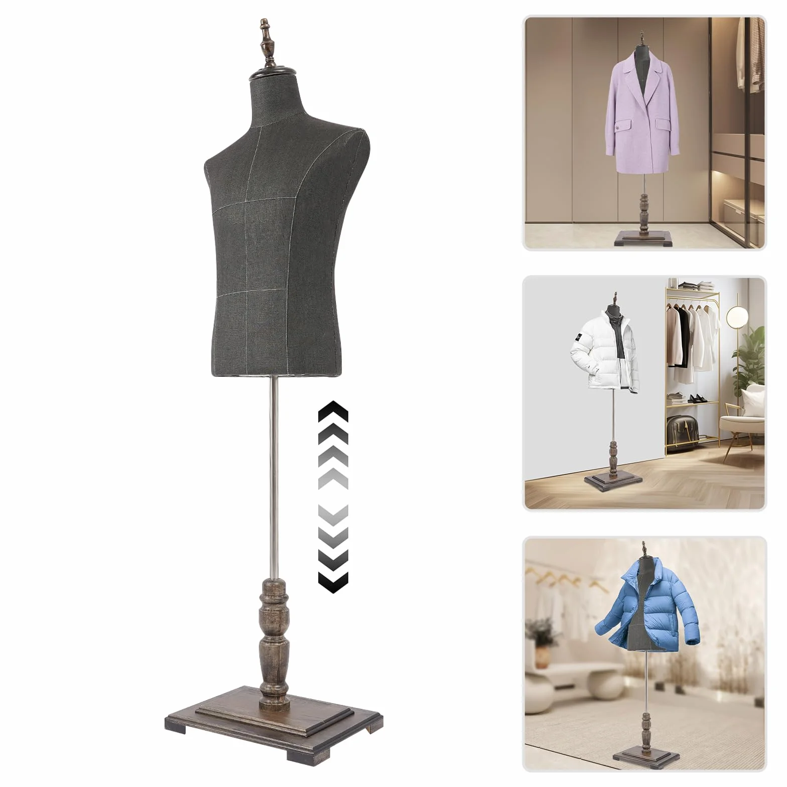 Schaufensterpuppe Männlich Modern, Schneiderpuppe Mann mit Holz Basis, Kleiderpuppe Mannequin für Bekleidungsgeschäfte Schneidereien & Messestände, Höhe: 150-180cm, Schwarz