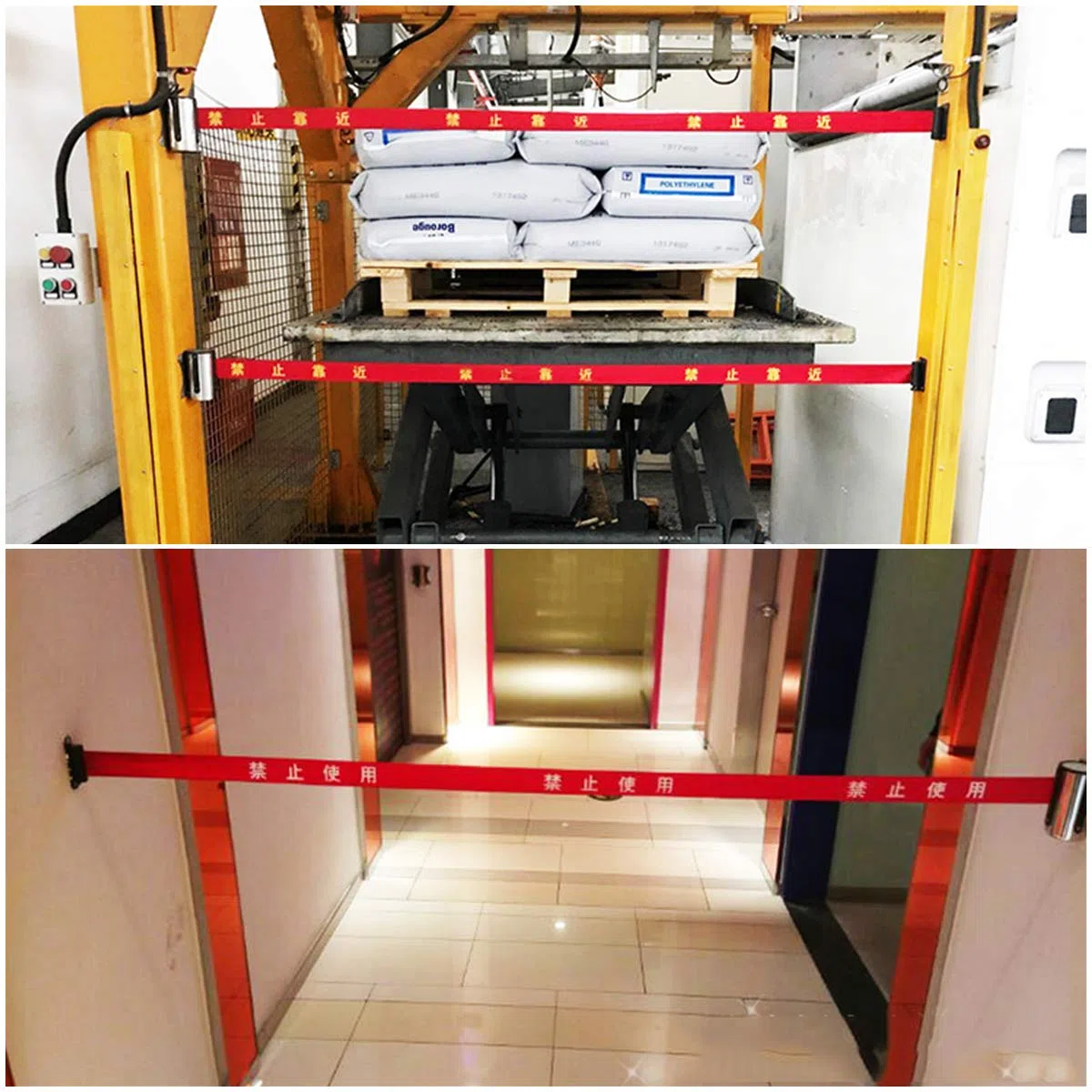 Edelstahl Absperrband,Yueser 2 x 3M Edelstahl Einzeihbar Wand Montiert Absperrung Einziehbar Absperrständer Massenkontrolle Absperband (Rot)