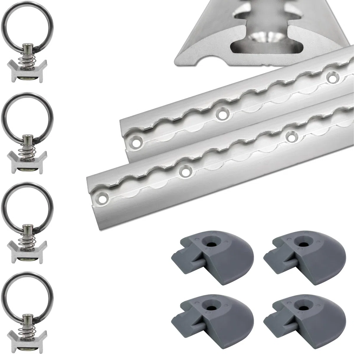 Airlineschiene halbrund Silber eloxiert 2X 2,0 Meter (1975mm) mit 4 Ösen und 4 Endkappen, Alu Zurrschiene robust, hohe Stabilität und Langlebigkeit, Anhänger, PKW, LKW, Camper, Wohnmobil