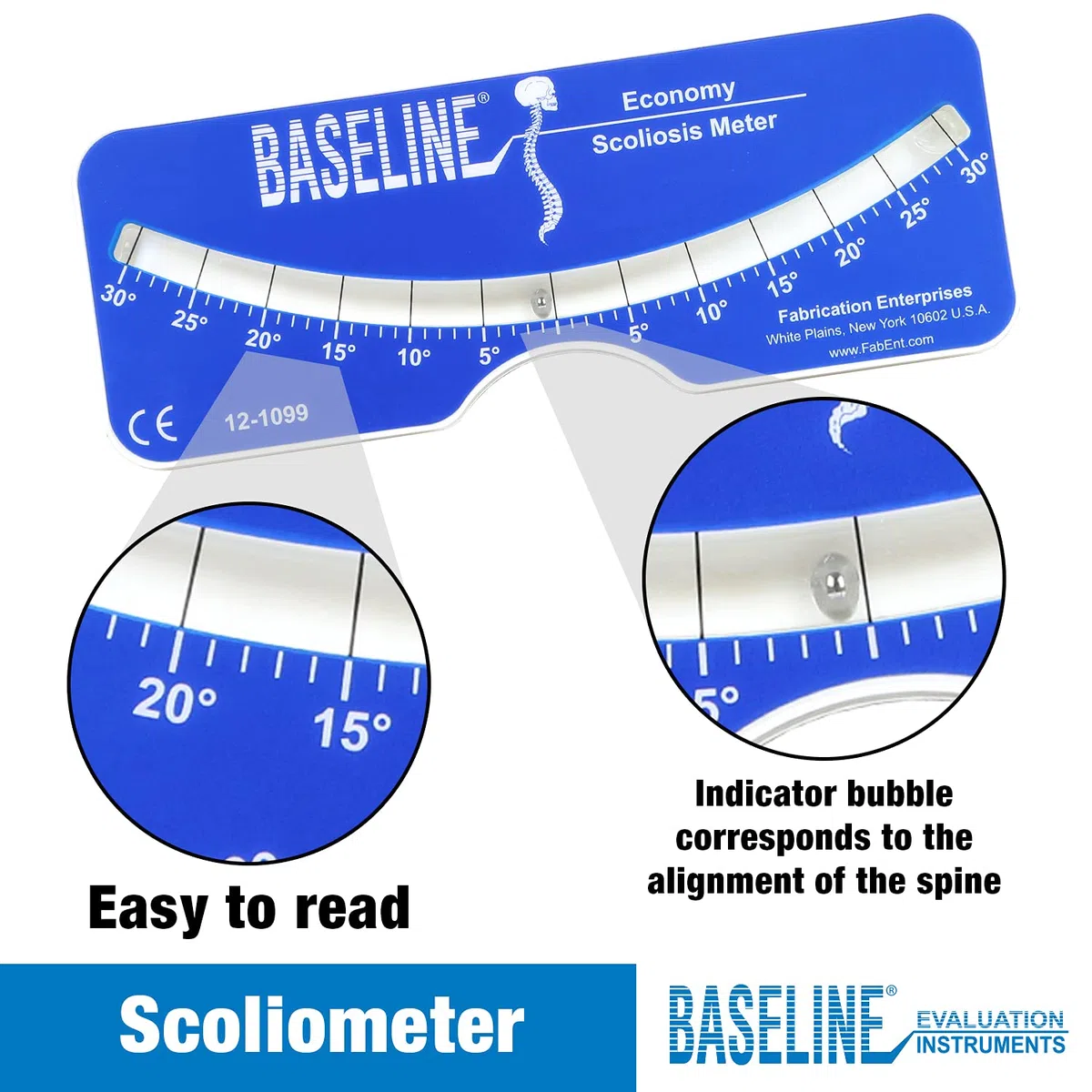 Baseline Scoliometer Kunststoff-Wirbelsäulenmessgerät – Tragbares Skoliose-Screening- und Wirbelsäulenrotations-Messinstrument mit Aufbewahrungstasche