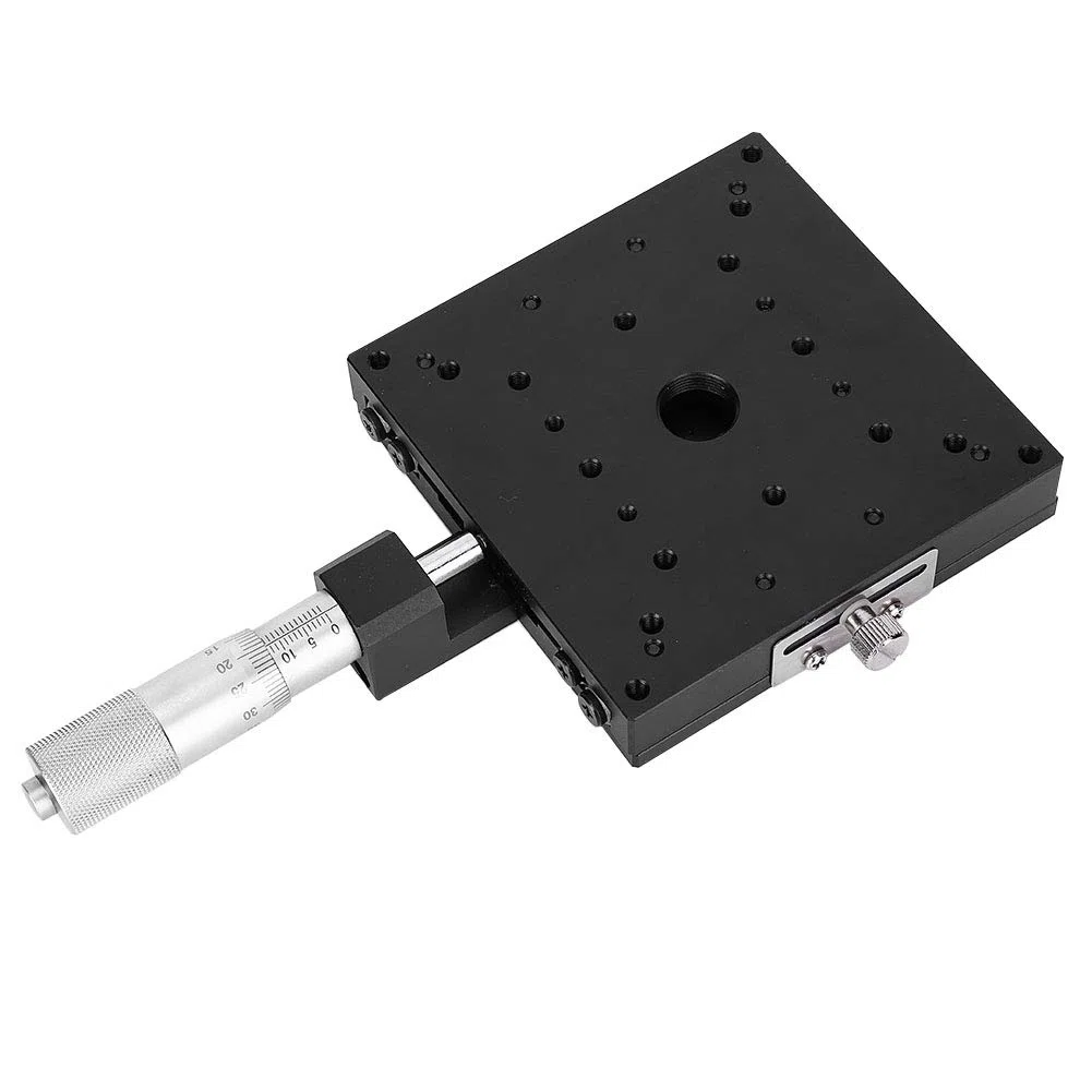 SEMX100-AC Manueller X-Lineartisch, 0,01 mm Präzisions-Mikrometer-Feinabstimmung, Gleittisch, Kreuzrollenführung, X-Achsen-Linearpositionstisch, 3,9 x 3,9 Zoll