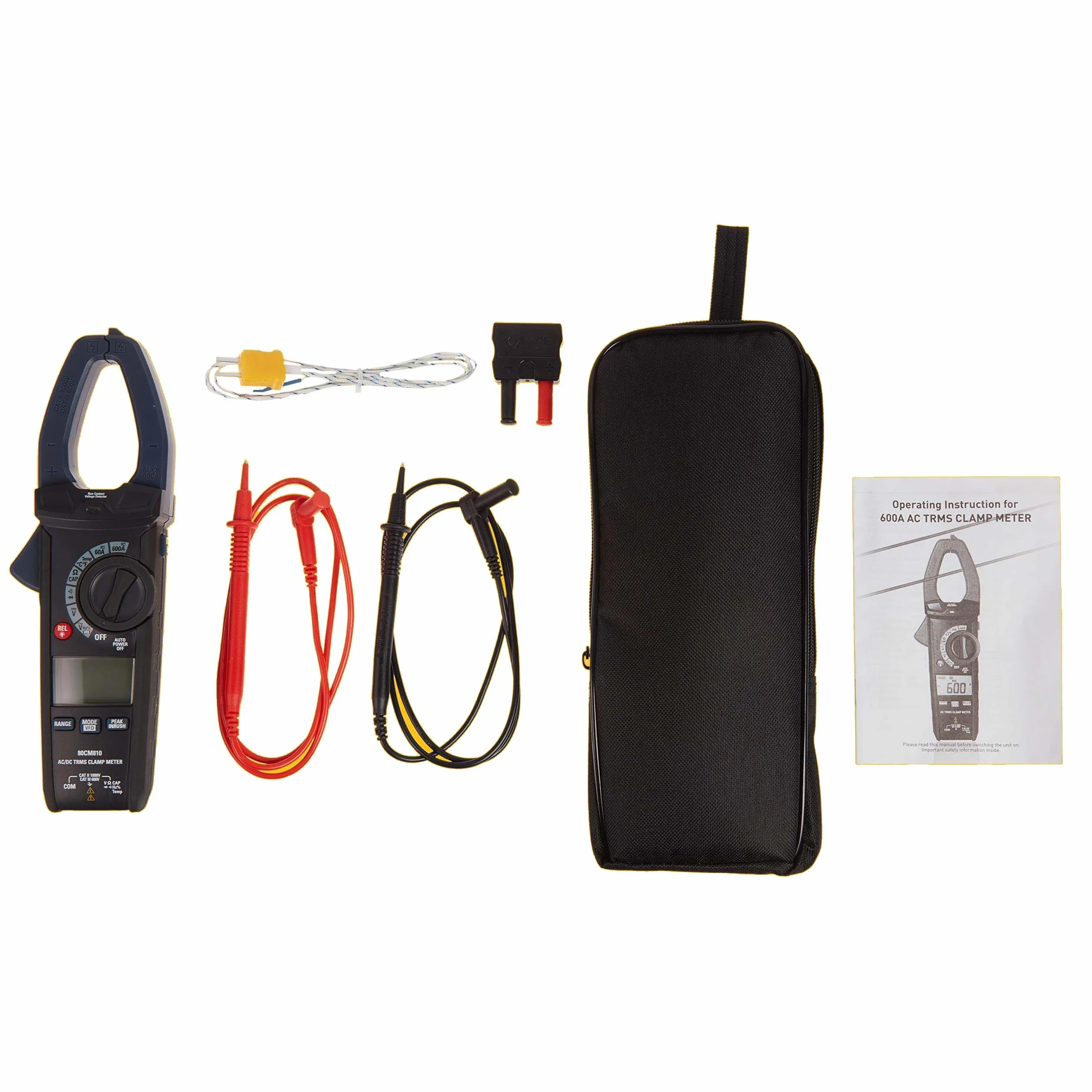 Amazon Basics Klemmmessgerät, 600 A AC/DC, True RMS, NCV, Taschenlampe, 6.000 Counts, Schwarz