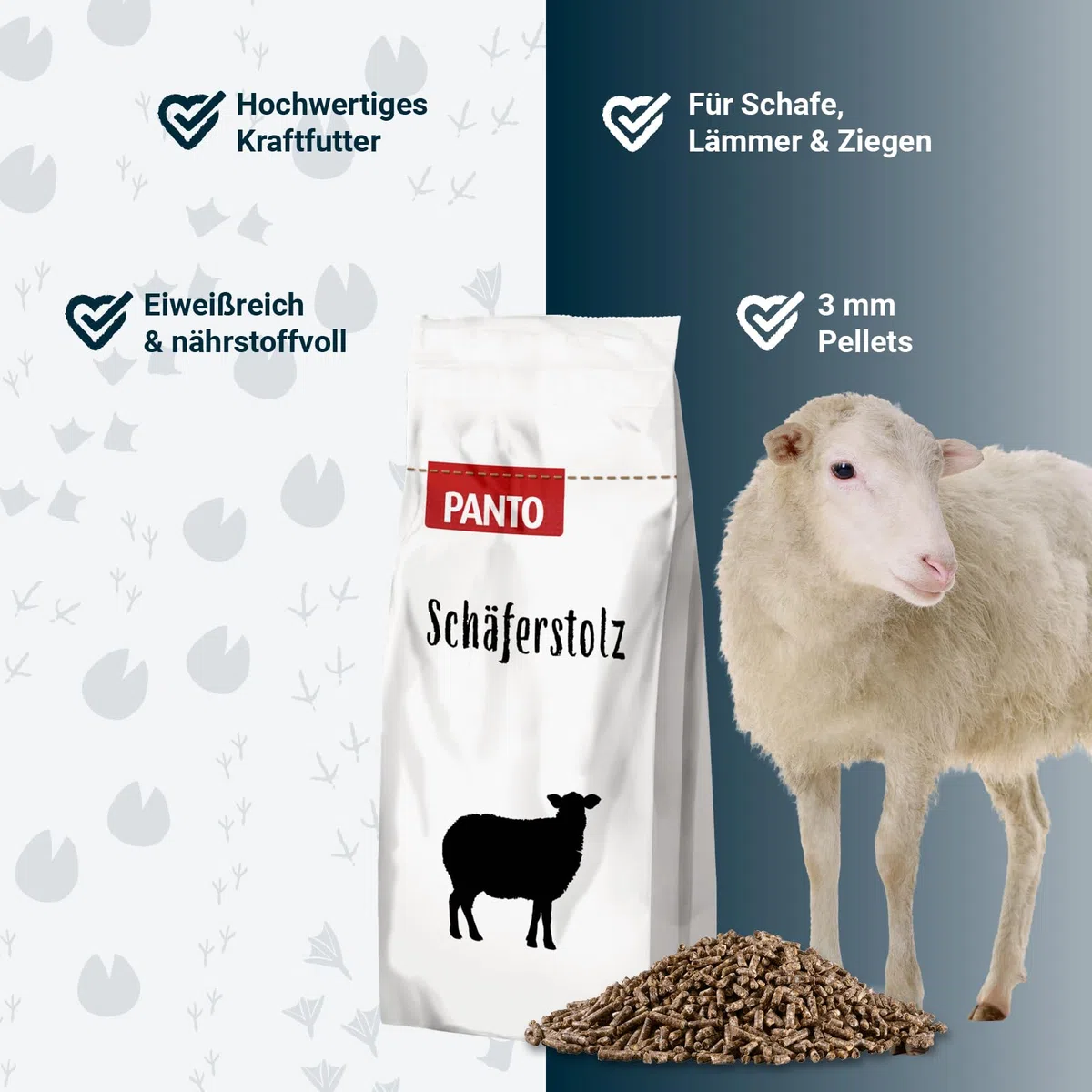 Panto Schäferstolz 25kg – hochwertiges Ergänzungsfuttermittel für Schafe und Ziegen ohne Kupfer, Schaffutter zur frühen Beifutter-Aufnahme