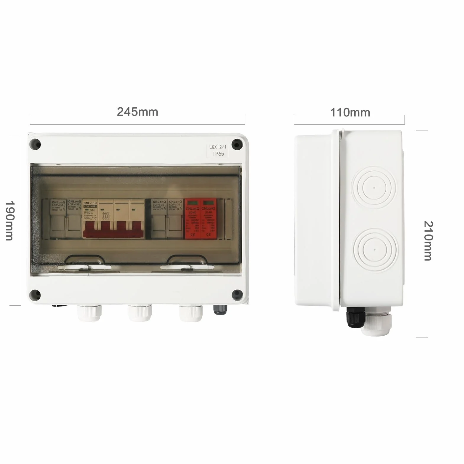 DEWIN Überspannungsschutz PV, Solar Anschlusskasten mit 63A DC Trennschalter 30A Sicherung Sicherungshalter 2 in 1 Out 2 String Outdoor IP65 Wasserdicht Blitzschutz für PV Anlage DC 1000V