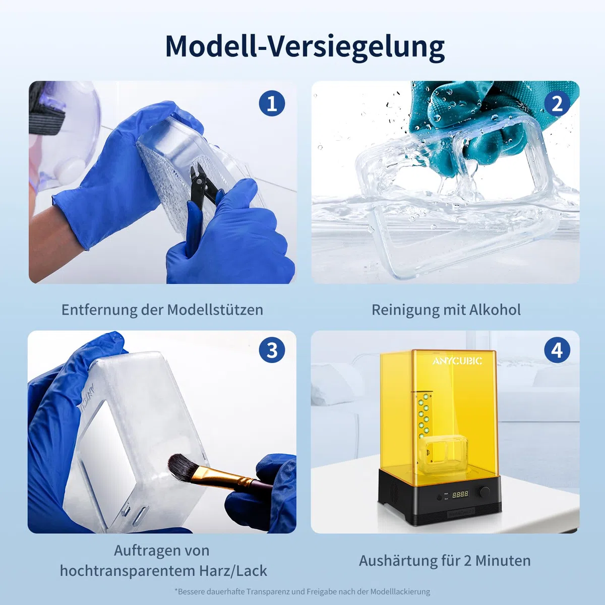 ANYCUBIC Hochtransparentes 3D Drucker Resin, UV 405nm Standard Rapid Photopolymer Resin, Vergilbung Widerstehen, Lang anhaltende Klarheit für den LCD/DLP 3D Printer (High Clear,1000g)