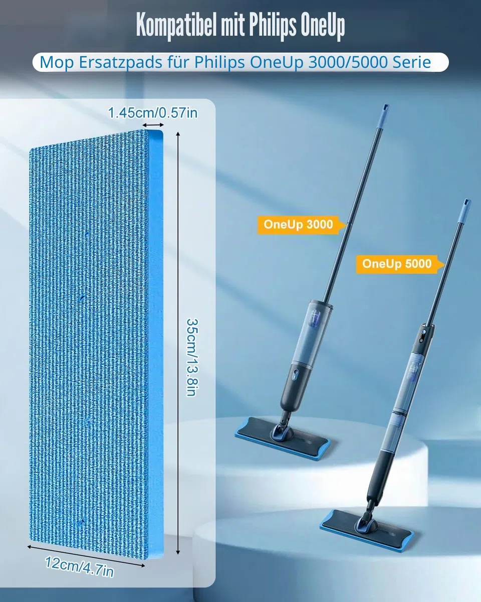Chuancheng 4er-Pack Reinigungspad für Philips OneUp 3000/5000 Serie, waschbare Wischmopp-Pads für empfindliche Hartböden, absorbiert schmutziges Wasser, gibt frisches Wasser frei, wiederverwendbar bis