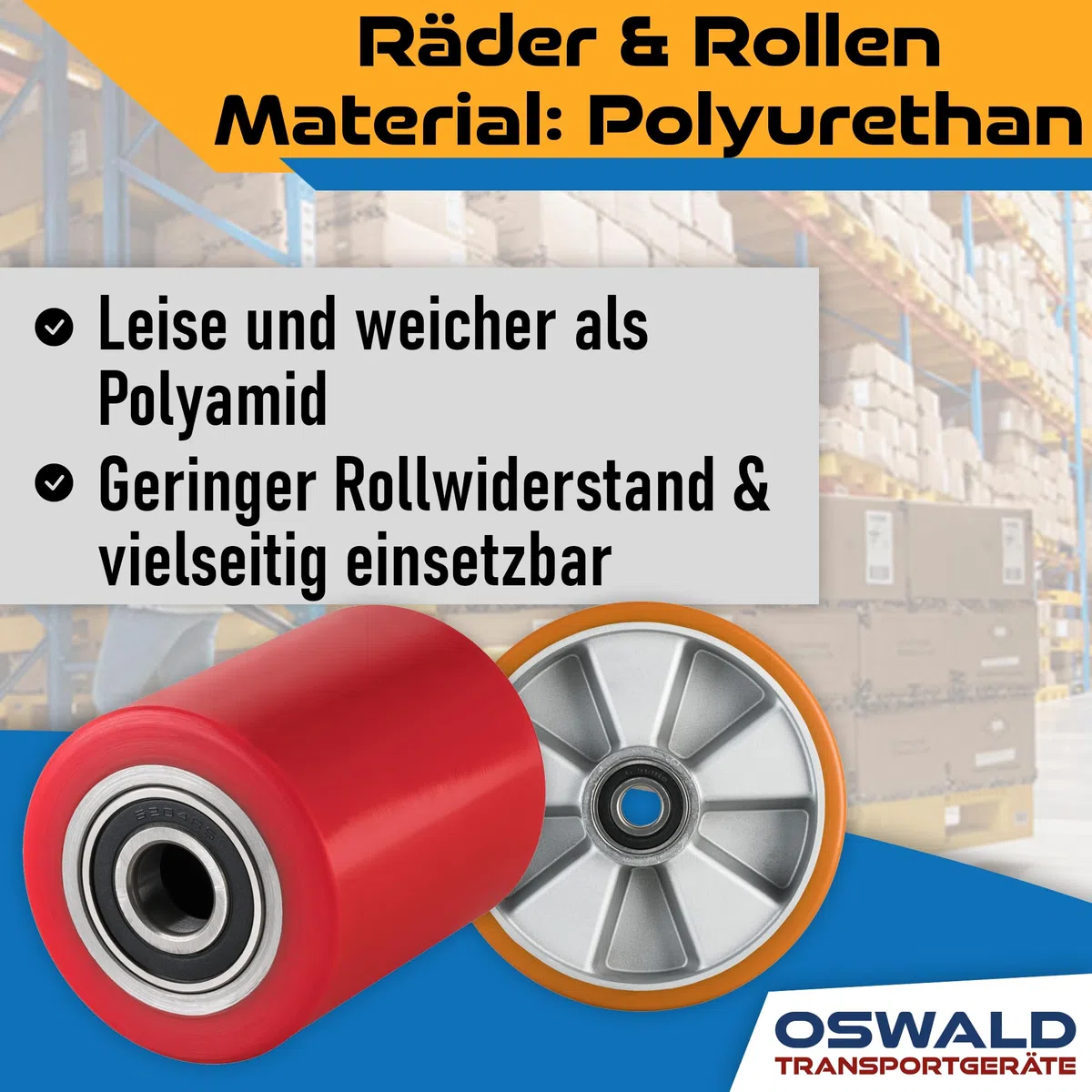 4 Stück Hubwagen Rollen Polyurethan rot 80 x 70 mm, Achse 20 mm - Ersatzrolle inkl. Kugellager