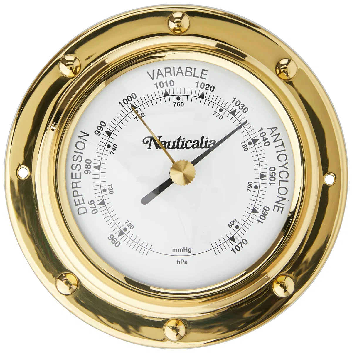 Nauticalia Messing-Barometer, 10 cm, Nieten-Stil, 10 cm