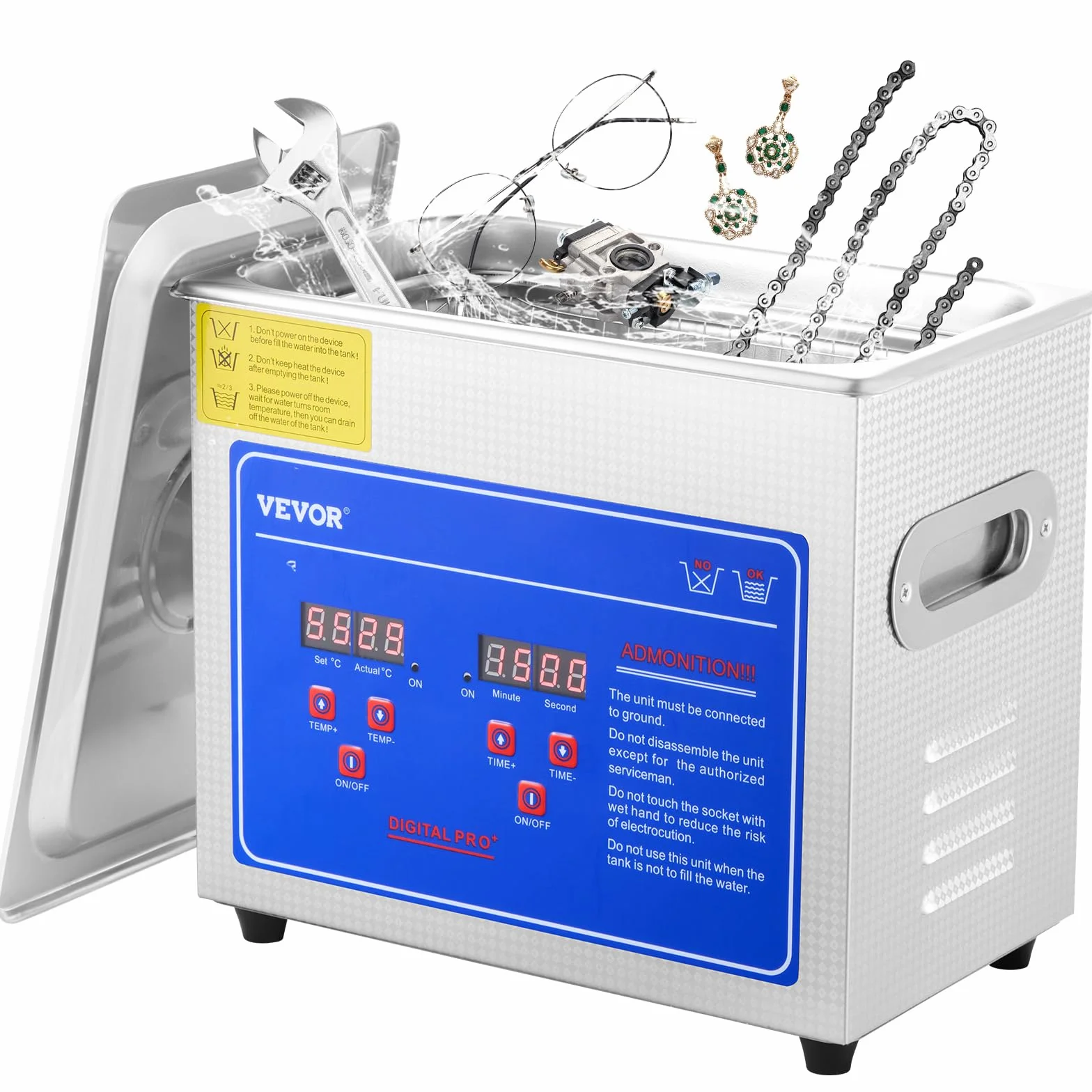 VEVOR Professioneller Ultraschallreiniger 2,85 L, Ultraschall-Reinigungsgerät mit Digitalem Timer & Heizung, Ultraschallreinigungsgerät 40 kHz für Brillen Uhren Ringe Kleinteile