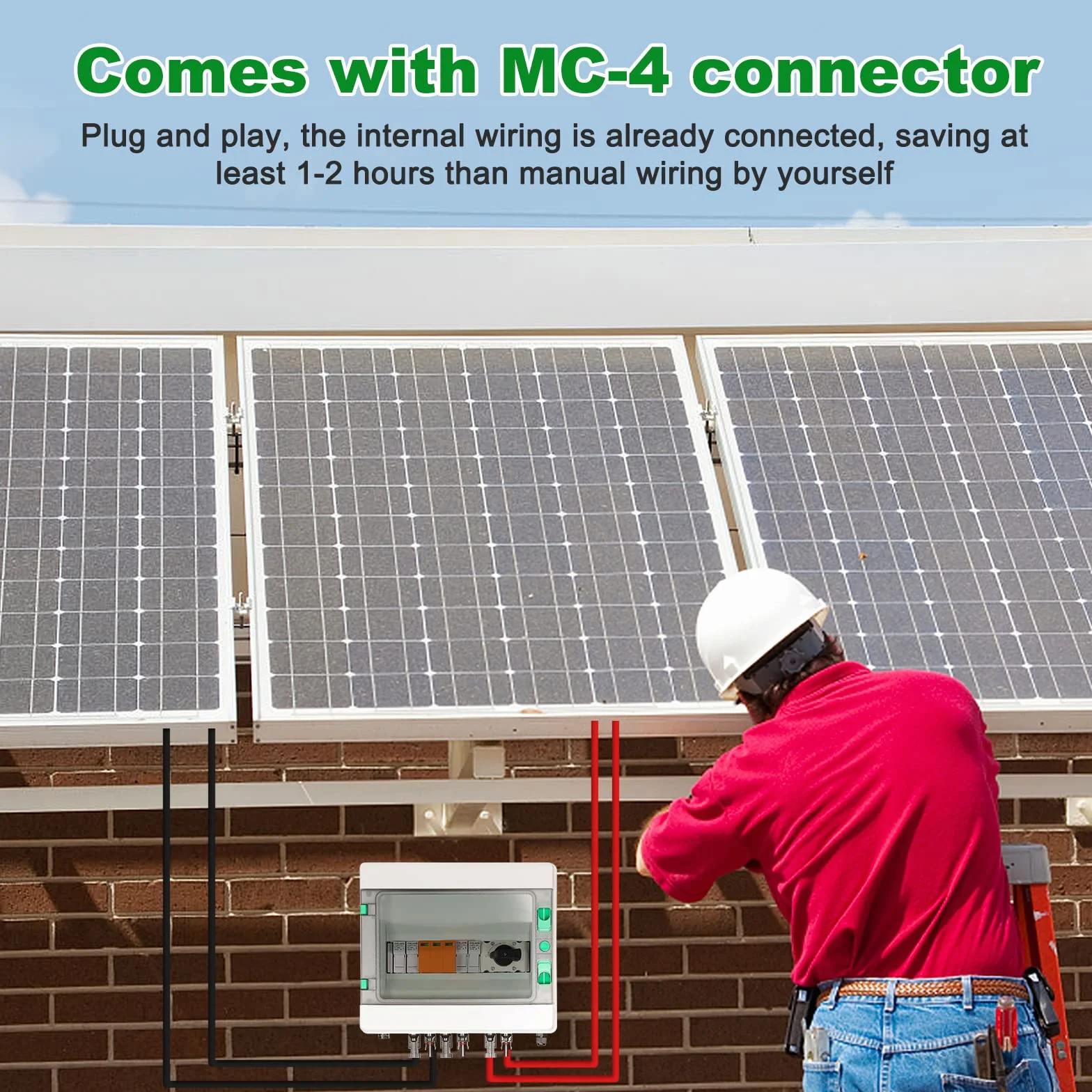 DEWIN Solar PV Combiner Box, 2 in 1 Out 2 String DC 1000V 32A Kombinierer Box 15A Sicherungen Sicherungshalter Trennschalter und Überspannungsschutz mit Wasserdichter Gehäuse