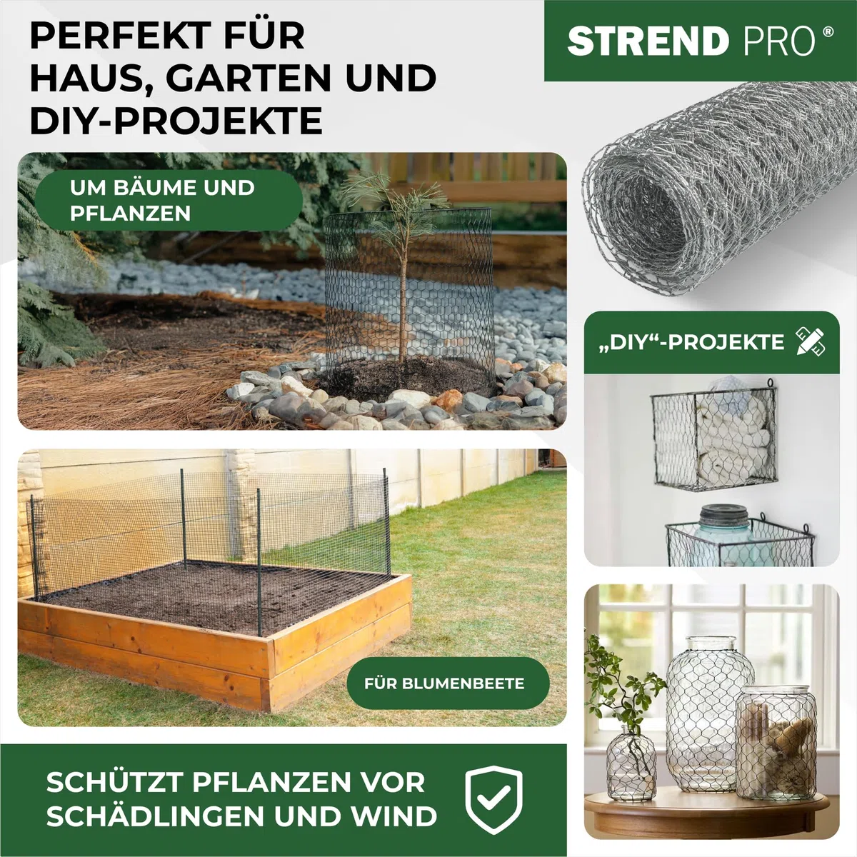 STREND PRO Maschendrahtzaun | Verzinkt | 1m x 50m | 0,7 mm, 13mm HEX | Kaninchendraht, Hasendraht, Volierendraht für Garten & Tierhaltung | Hasengitter, Hühnerzaun, Gartenzaun